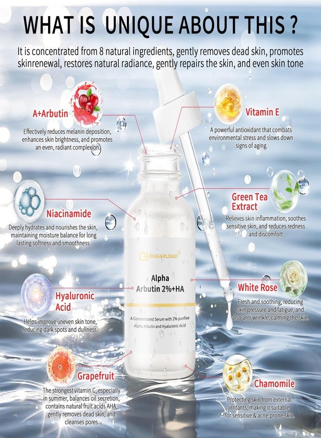 CHANGARLOAD Alpha Arbutin 2% Serum for Dark Spots, Acne Scars, Pore Minimizer, Hydration & Removing Pigmentation - Hyaluronic Acid Serum, 1 Pcs 30 ML- 1 Fl Oz - Image 2